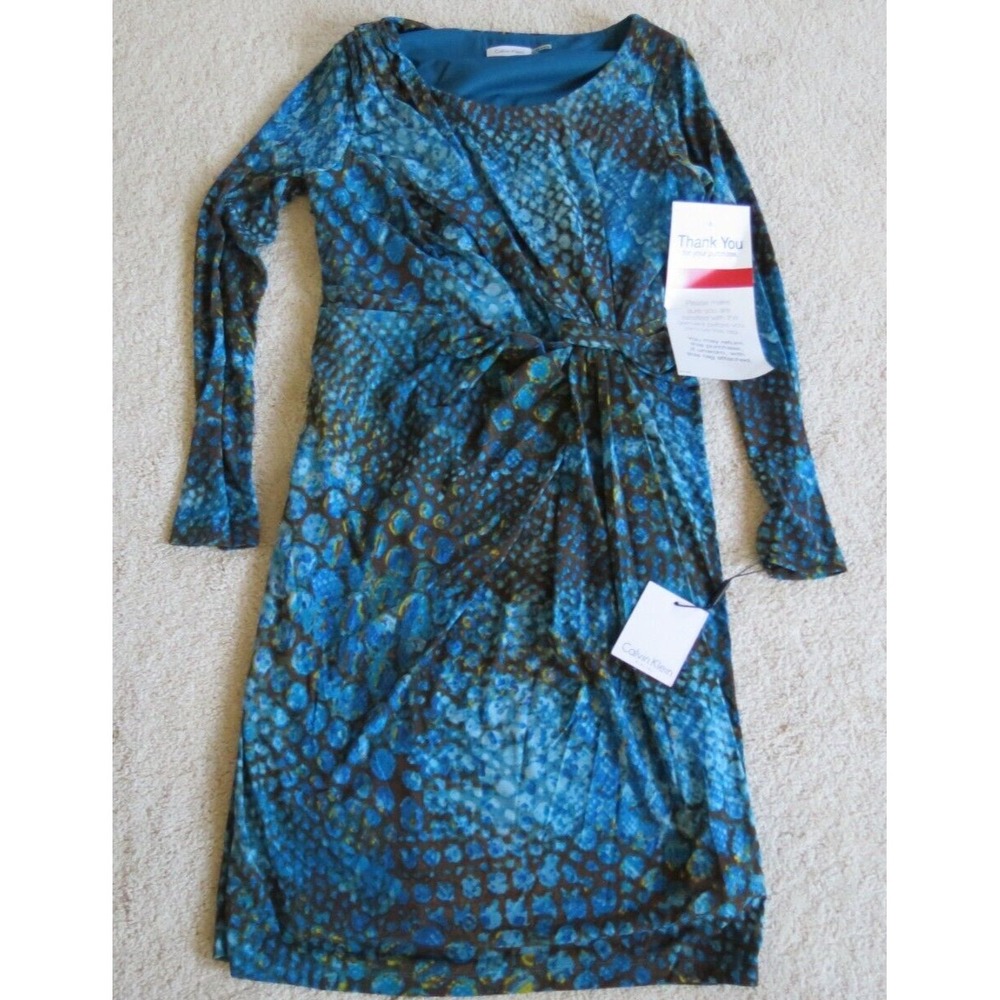 NWT Calvin Klein Blue Spruce Peacock Dress Size 12 Large